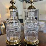 Pair Of Large Vintage Paul Hanson Cut Glass And Brass Lamps (No Shades)