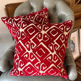 Pair Of Red Cut Velvet Pillows 21" x 21"