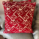 Pair Of Red Cut Velvet Pillows 21" x 21"