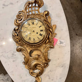Large Antique Swedish Rococo Style Gold Gilt Wall Clock Signed Bror Carlesson