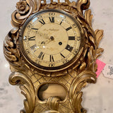 Large Antique Swedish Rococo Style Gold Gilt Wall Clock Signed Bror Carlesson