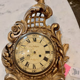 Large Antique Swedish Rococo Style Gold Gilt Wall Clock Signed Bror Carlesson