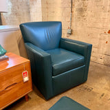 Pair of Ethan Allen Leather Swivel Chairs 31.5"W x 35.5"T x 36"D & Ottoman 20"D x 27"W x 17.5"T