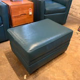 Pair of Ethan Allen Leather Swivel Chairs 31.5"W x 35.5"T x 36"D & Ottoman 20"D x 27"W x 17.5"T