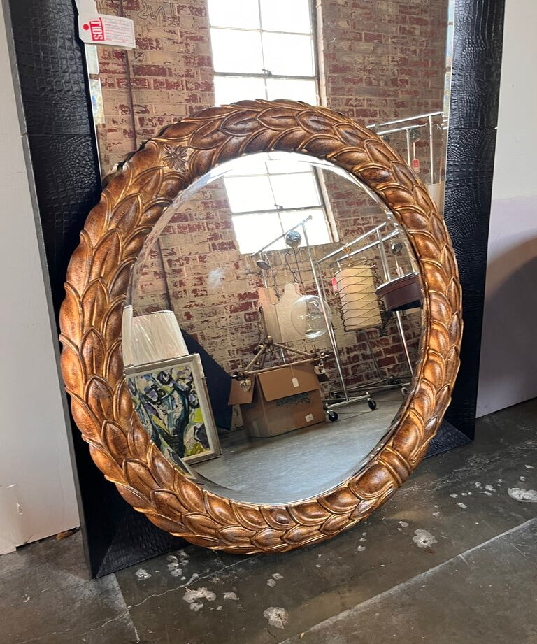Very Large Round Gold Gilt Mirror 48"Diam