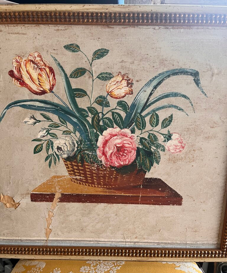 Antique Early American Painting On Board 22"W x 19.5"T