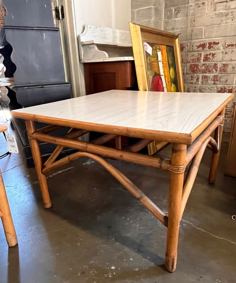 Vintage Rattan Coffee Table 30" W X 30" W X 20"T