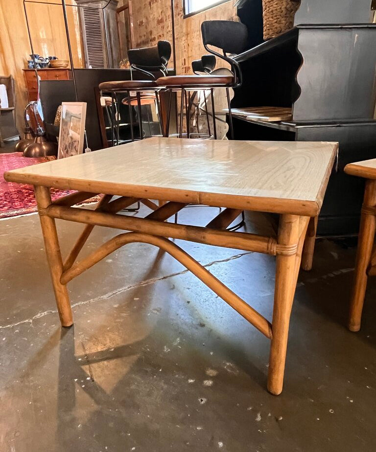 Vintage Rattan Coffee Table 30" W X 30" X 20" T