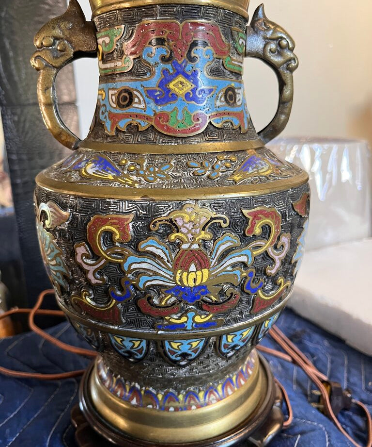 Asian Cloisonne Lamp No Shade 26.5"T x 7"W