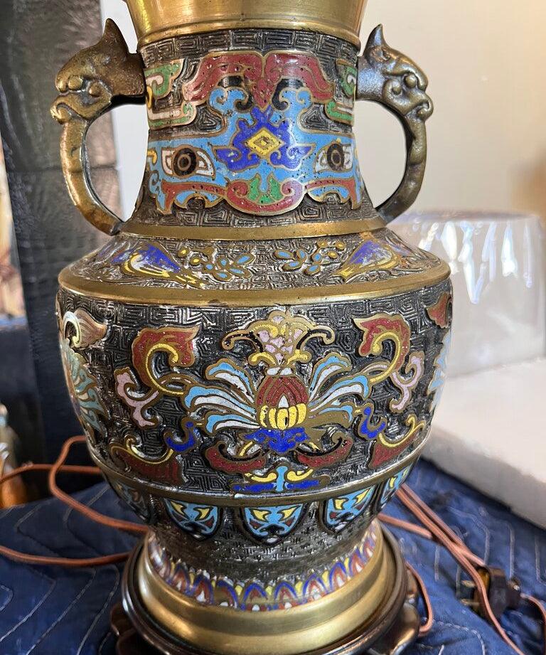 Asian Cloisonne Lamp No Shade 26.5"T x 7"W