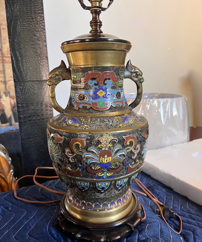 Asian Cloisonne Lamp No Shade 26.5"T x 7"W