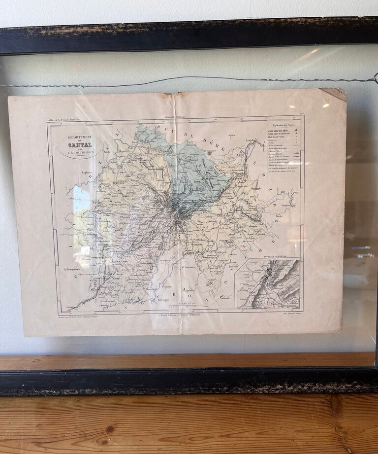 Framed Antique French Map 22"W x 18"T