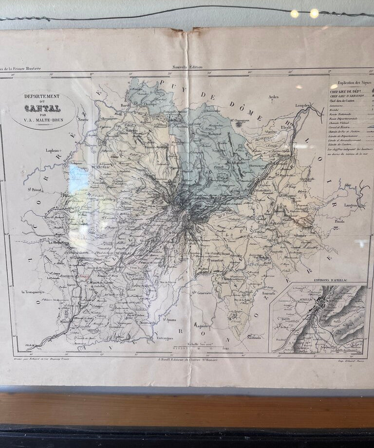 Framed Antique French Map 22"W x 18"T