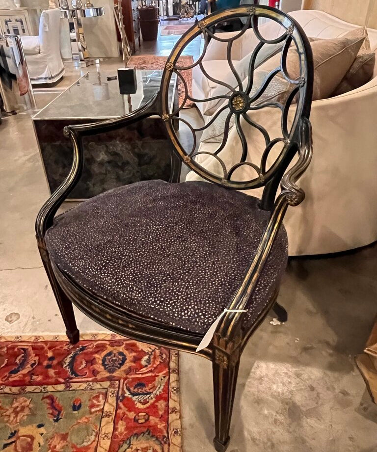 Regency Style Ebonized And Gilded Spider Back Chair 24"W x 21"D x 37"H