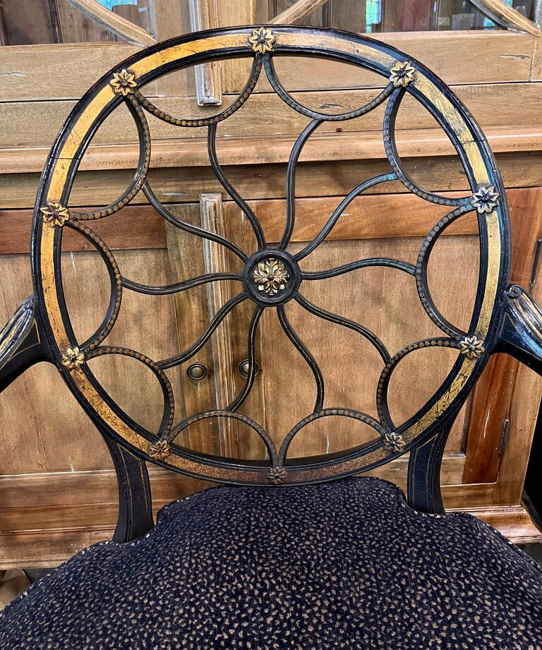 Regency Style Ebonized And Gilded Spider Back Chair 24"W x 21"D x 37"H