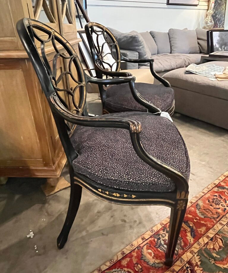 Regency Style Ebonized And Gilded Spider Back Chair 24"W x 21"D x 37"H