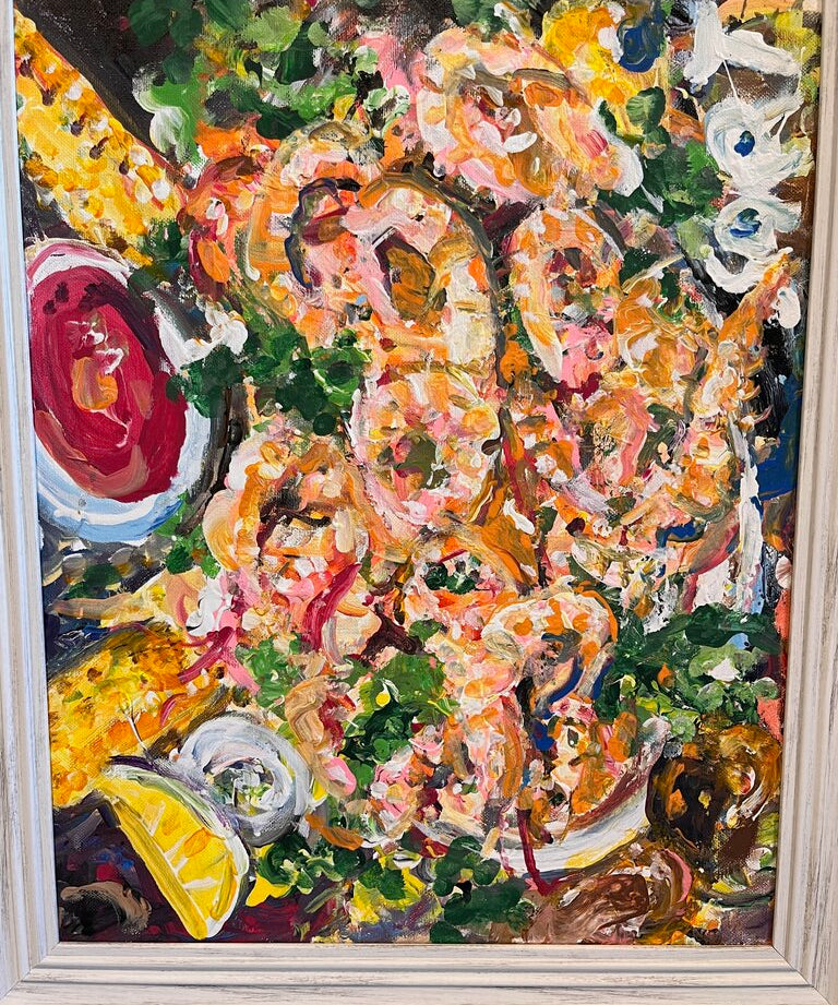 Original Signed New Orleans Artist Patrick Sart Framed Painting "Shrimp" 24"W x 20"T