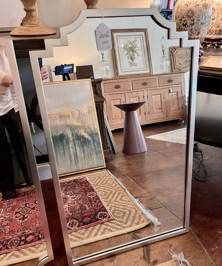 Silver Painted Mirror w/ Scalloped Detail 24"W x 40"T
