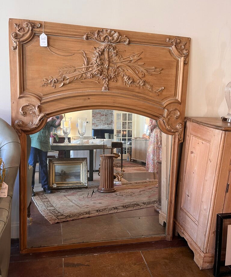 Oversized French Antique Pine Mirror 66.5"T x 52.5"W