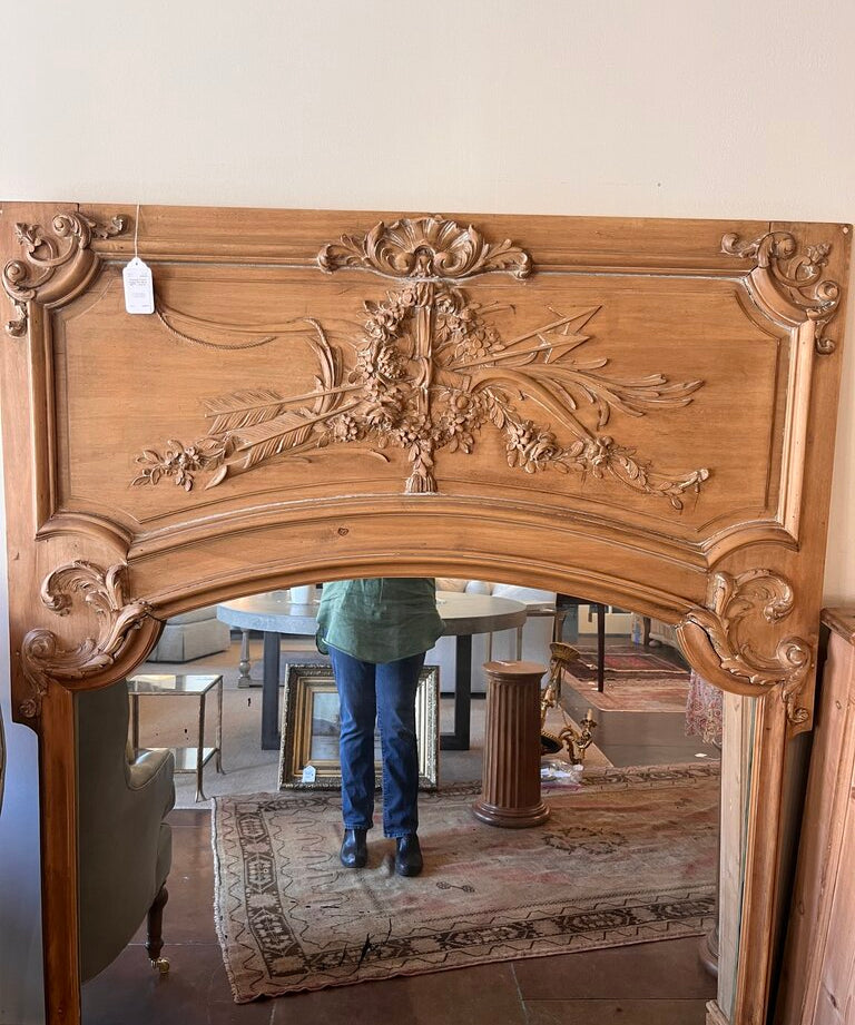 Oversized French Antique Pine Mirror 66.5"T x 52.5"W