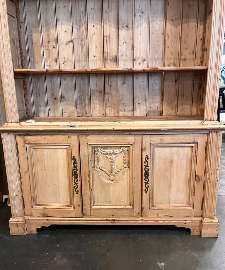 Large Antique French Pine Hutch 95"T x 55"W x 15.5"D