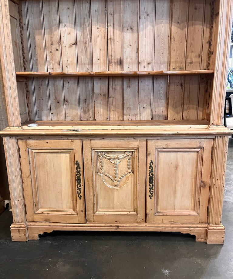 Large Antique French Pine Hutch 95"T x 55"W x 15.5"D