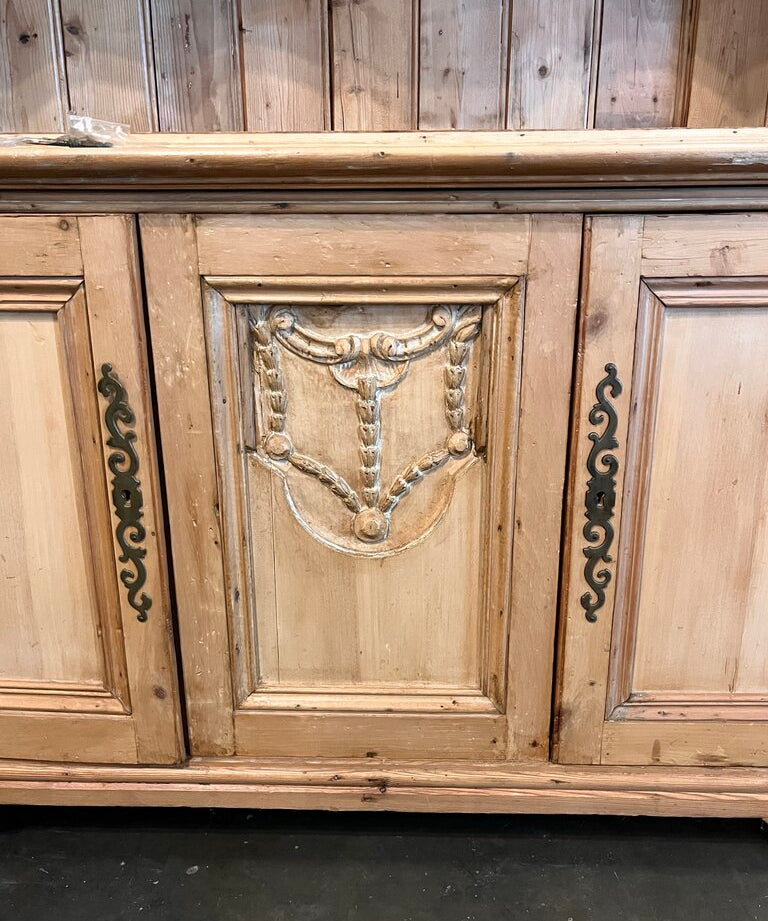 Large Antique French Pine Hutch 95"T x 55"W x 15.5"D