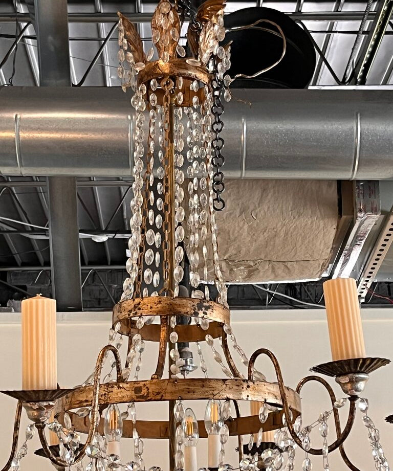 Antique Circa 1840 -1870 Louis XVI Style 6-Arm Irish Crystal Chandelier 50"T x 40"Diam