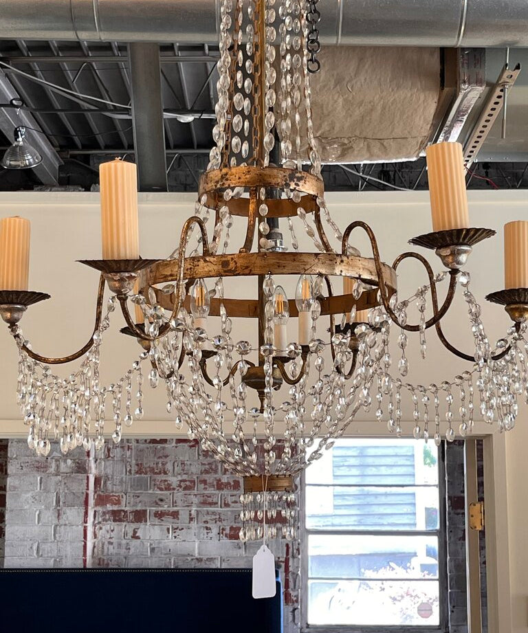 Antique Circa 1840 -1870 Louis XVI Style 6-Arm Irish Crystal Chandelier 50"T x 40"Diam