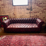Restoration Hardware Cambridge Chesterfield Sofa In Deep Burgundy Leather 96"L x 41"D x 29"T