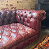 Restoration Hardware Cambridge Chesterfield Sofa In Deep Burgundy Leather 96"L x 41"D x 29"T