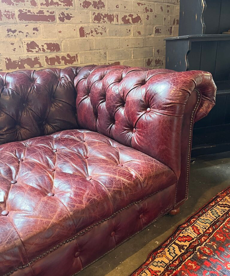 Restoration Hardware Cambridge Chesterfield Sofa In Deep Burgundy Leather 96"L x 41"D x 29"T