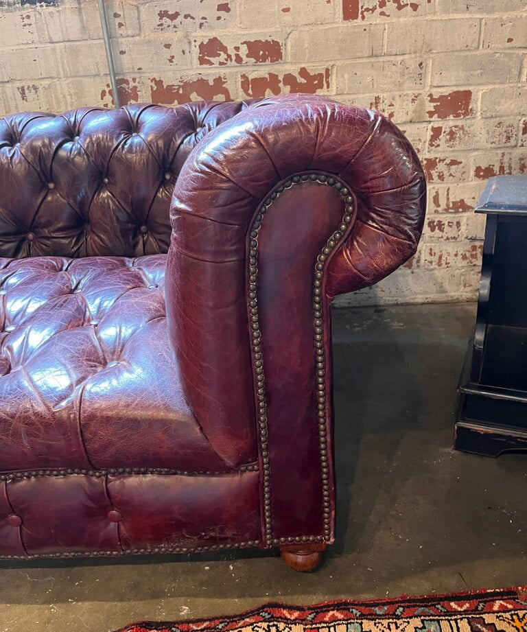Restoration Hardware Cambridge Chesterfield Sofa In Deep Burgundy Leather 96"L x 41"D x 29"T