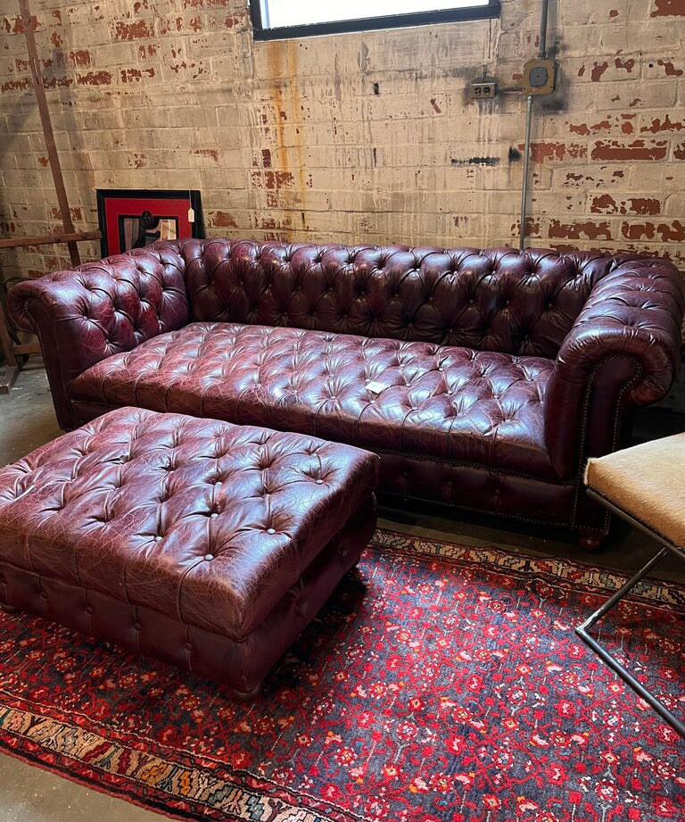Restoration Hardware Cambridge Chesterfield Sofa In Deep Burgundy Leather 96"L x 41"D x 29"T