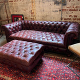 Restoration Hardware Cambridge Chesterfield Sofa In Deep Burgundy Leather 96"L x 41"D x 29"T