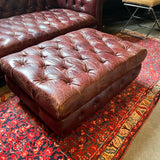 Restoration Hardware Tufted Leather Ottoman In Deep Burgundy 39"L x 28.5"D x 17"T