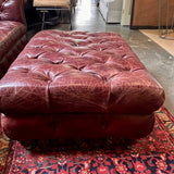 Restoration Hardware Tufted Leather Ottoman In Deep Burgundy 39"L x 28.5"D x 17"T