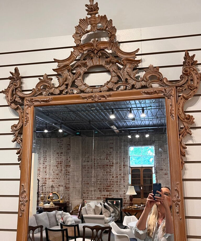 Antique Italian Rococo Style Mirror In Pine As Is 58"T x 38"W