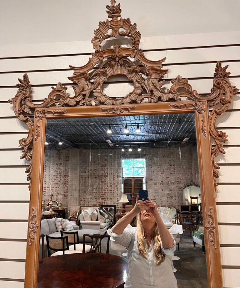 Antique Italian Rococo Style Mirror In Pine As Is 58"T x 38"W