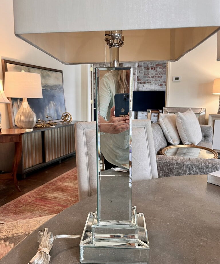 Pair of Mirrored Column Lamps 29" T