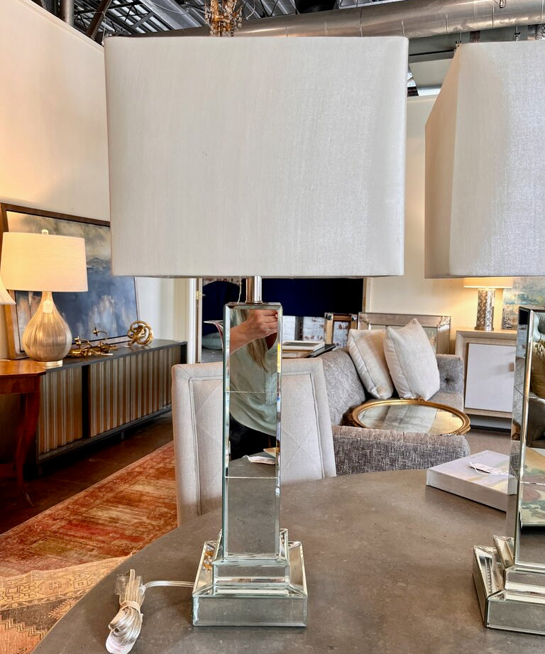 Pair of Mirrored Column Lamps 29" T