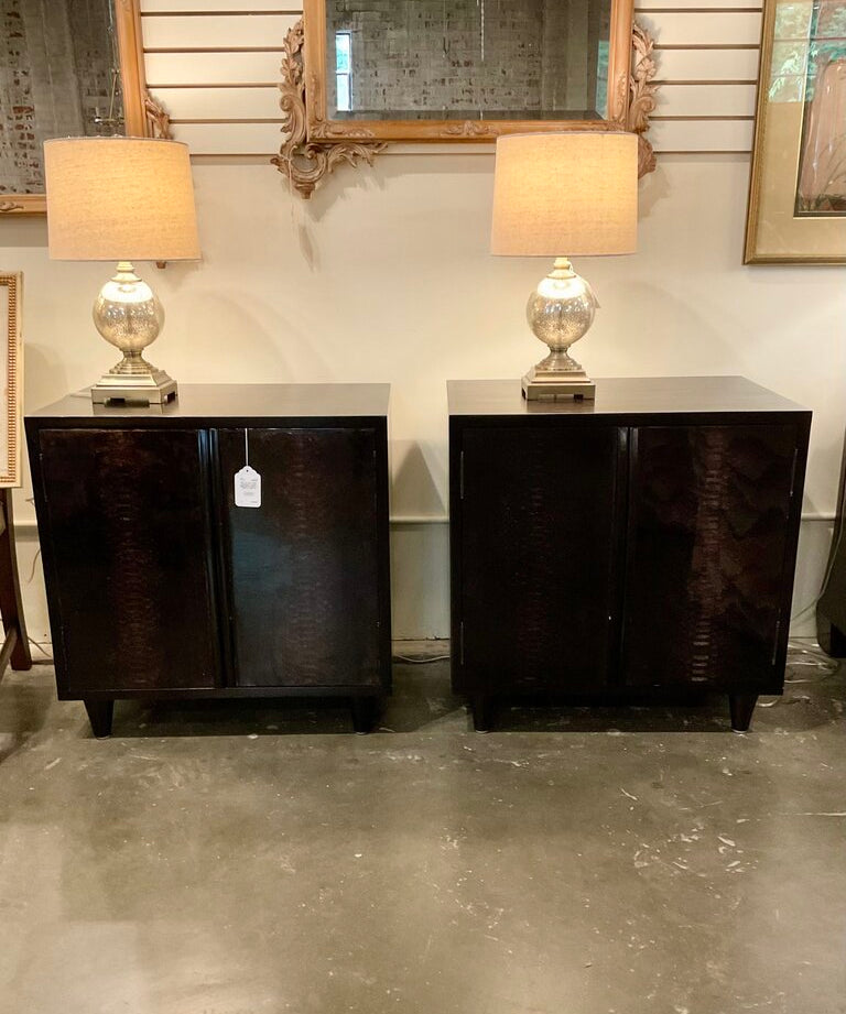 Pair Of Oly Studio Snakeskin Laquer Nightstands 28"W x 19.5"D x 28.5"H