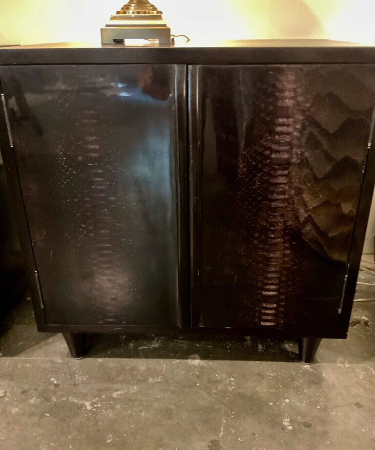 Pair Of Oly Studio Snakeskin Laquer Nightstands 28"W x 19.5"D x 28.5"H