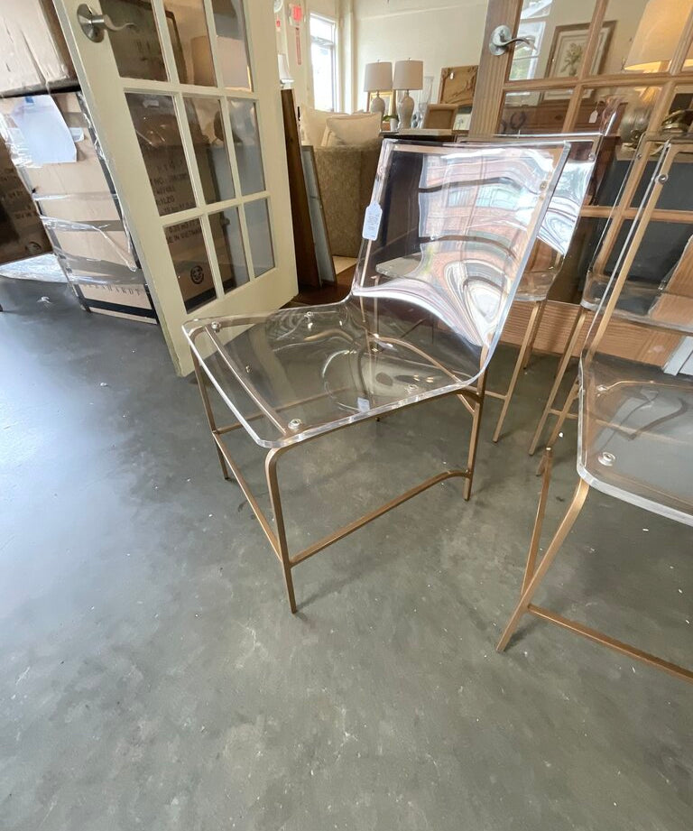 Set of Six Gabby Penelope Acrylic Chairs w/ Gold Frame 31" T x 19" W x 22"D
