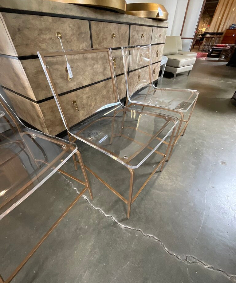Set of Six Gabby Penelope Acrylic Chairs w/ Gold Frame 31" T x 19" W x 22"D