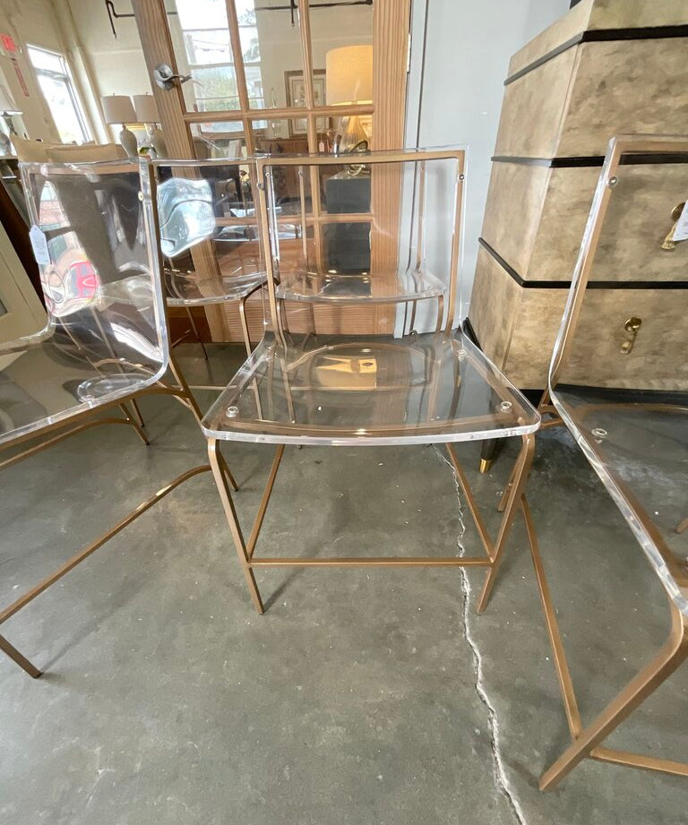 Set of Six Gabby Penelope Acrylic Chairs w/ Gold Frame 31" T x 19" W x 22"D
