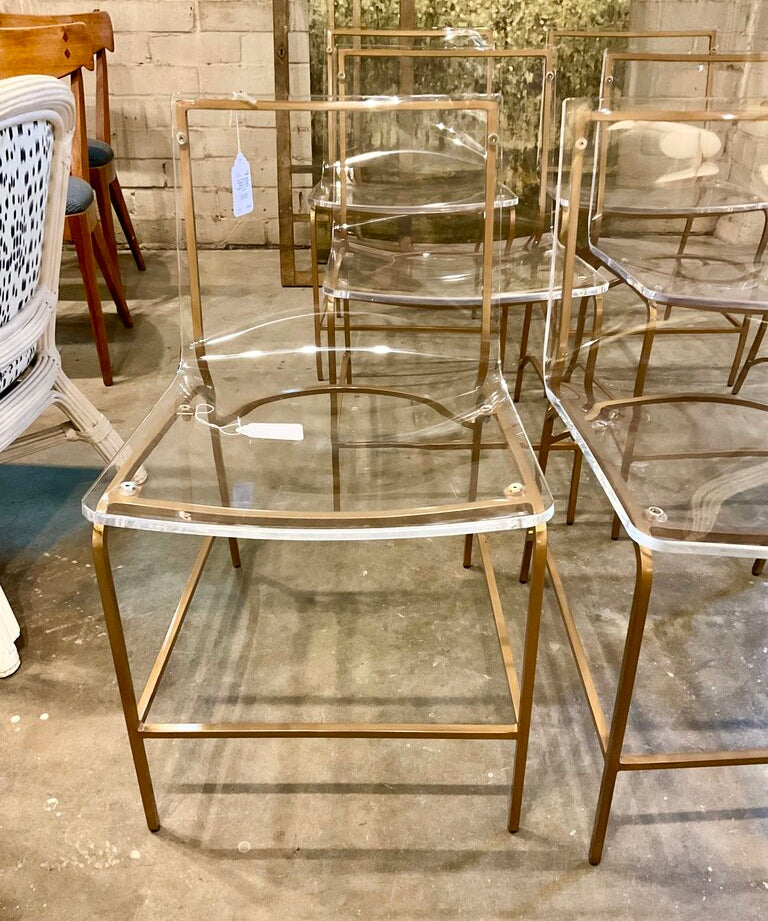 Set of Six Gabby Penelope Acrylic Chairs w/ Gold Frame 31" T x 19" W x 22"D