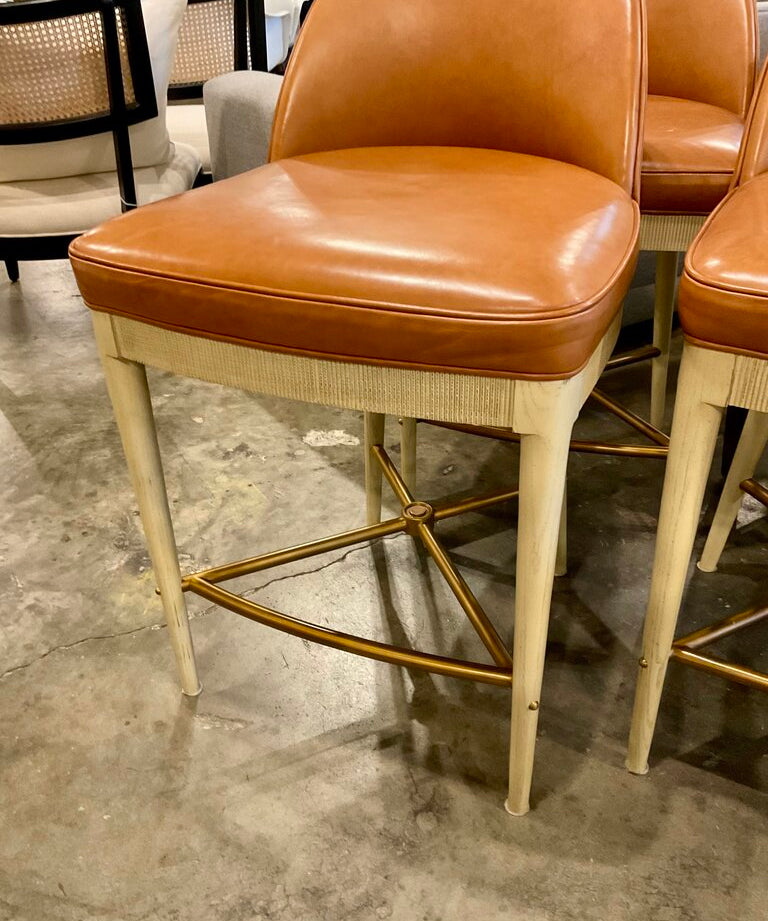 Set Of Three Hickory Chair Laurent Leather Counter Stools 20.5"W x 23"D x 35.5"T