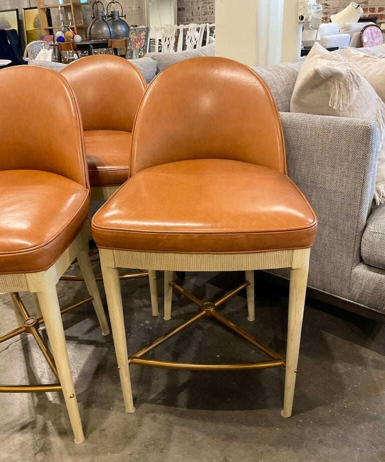 Set Of Three Hickory Chair Laurent Leather Counter Stools 20.5"W x 23"D x 35.5"T