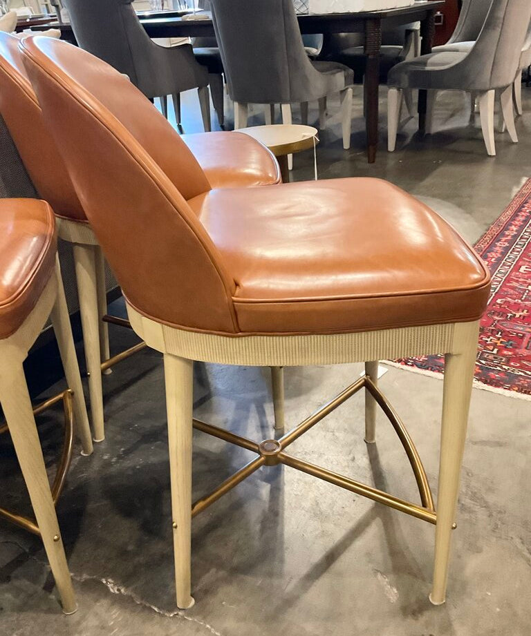 Set Of Three Hickory Chair Laurent Leather Counter Stools 20.5"W x 23"D x 35.5"T
